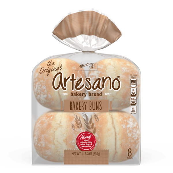 Alfaro's Artesano, 8 count, White Bakery Buns hero