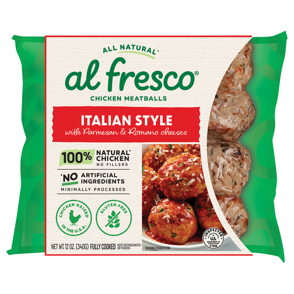 Hot Dogs, Bacon & Sausage al fresco Chicken Meatballs, Italian Style with Parmesan & Romano Cheeses hero