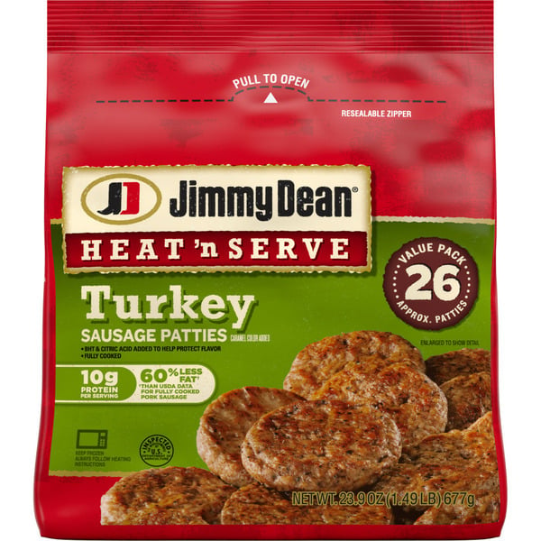 Frozen Breakfast Jimmy Dean Heat 'N Serve Turkey Sausage Patties hero