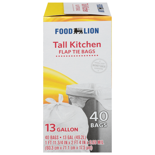 Trash Bags & Liners Food Lion Flap Tie Bags, Tall Kitchen, 13 Gallon hero