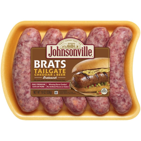 Hot Dogs, Bacon & Sausage Johnsonville Tailgate Cheddar & Beer Brats hero