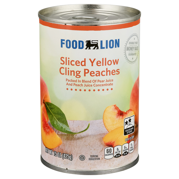 Canned Fruit & Applesauce Food Lion Peaches, Yellow Cling, Sliced hero