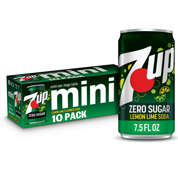 Soft Drinks 7UP Soda, Zero Sugar, Lemon Lime, Mini, 10 Cans hero