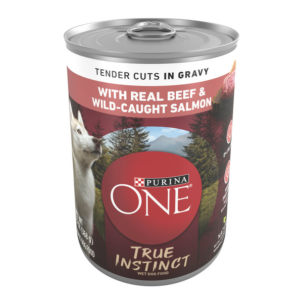 Water, Seltzer, Sparkling Water Purina ONE Natural Wet Dog Food Gravy, True Instinct Tender Cuts With Real Beef and Salmon hero