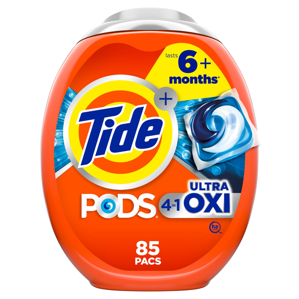 Laundry Tide PODS Liquid Laundry Detergent Pacs, 4-in-1 Ultra Oxi hero