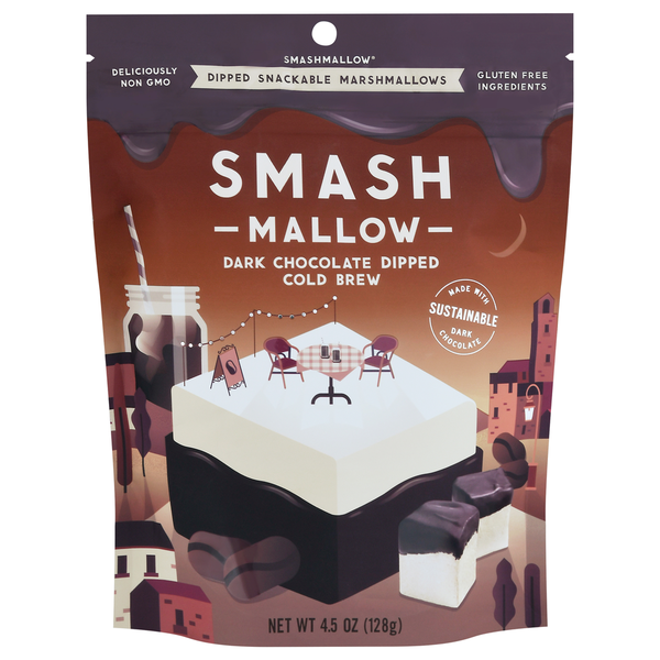 Candy & Chocolate Smashmallow Marshmallows, Snackable, Dark Chocolate Dipped Cold Brew hero