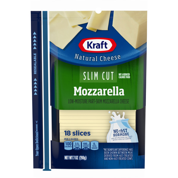 Packaged Cheese Kraft Slim Cut Mzarella Cheese Slices, 18 ct Pack hero