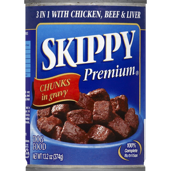 Dog Food & Care SKIPPY Dog Food, Premium, 3 In 1 with Chicken, Beef & Liver Chunks in Gravy hero