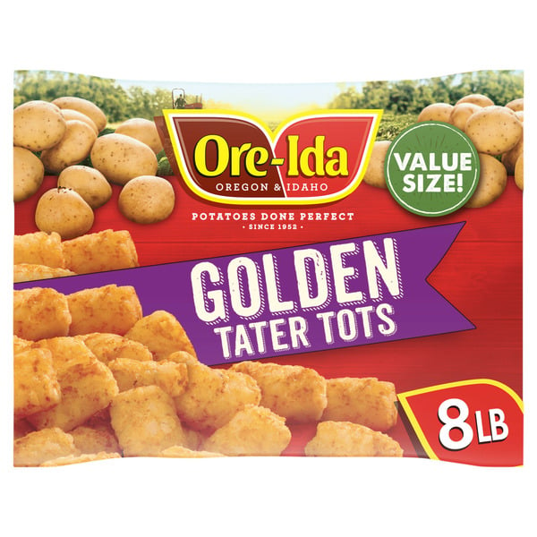 Frozen Appetizers & Sides Ore-Ida Golden Tater Tots Seasoned Shredded Potatoes Frozen Food Snacks Value Size hero