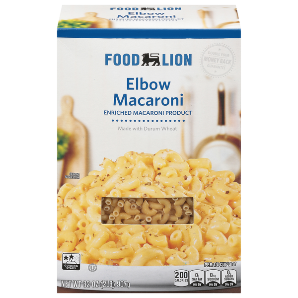 Dry Pasta Food Lion Elbow Macaroni, Enriched, Classic, Box hero