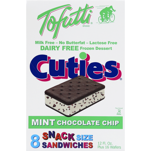 Ice Cream & Ice Tofutti Frozen Dessert, Dairy Free, Snack Size Sandwiches, Mint Chocolate Chip hero