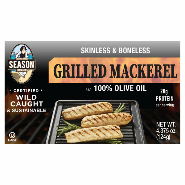 Canned Meat & Seafood Season Brand Skinless & Boneless Grilled Mackerel In Olive Oil hero