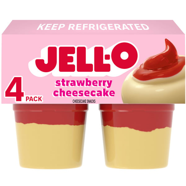 Refrigerated Pudding & Desserts Jell-O Original Strawberry Ready-to-Eat Cheesecake Snack Cups hero