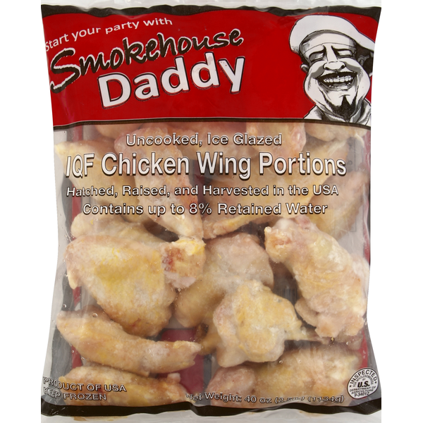 Packaged Poultry Smokehouse Daddy Chicken Wings, Uncooked, Ice Glazed, IQF, Portions hero