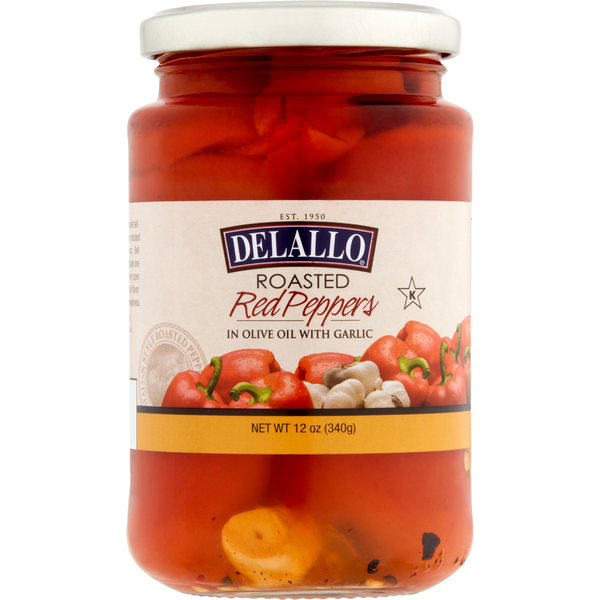 Canned & Jarred Vegetables DeLallo Roasted Red Peppers with Garlic in Olive Oil, Mild hero