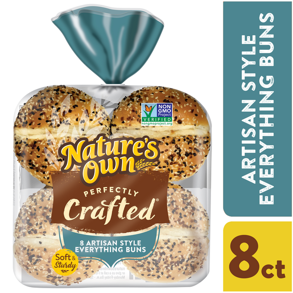 Bread Nature's Own Perfectly Crafted Everything Hamburger Buns, 8 Count hero