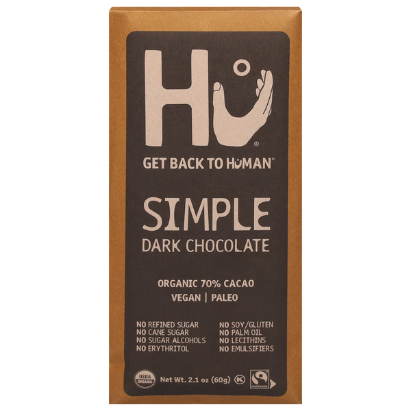 Candy & Chocolate Hu Dark Chocolate, Organic, Simple, 70% Cacao hero