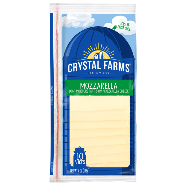 Crystal Farms Cheese Slices, Part-Skim, Mozzarella, Low-Moisture hero