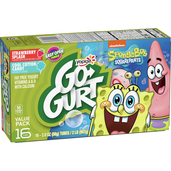 Yogurt Go-Gurt SpongeBob Strawberry and Cotton Candy Kids Fat Free Yogurt Tubes hero