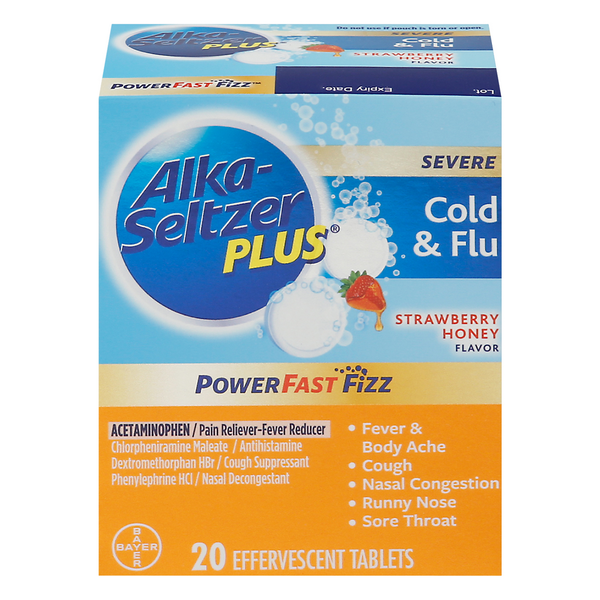 Cold, Flu & Allergy Alka-Seltzer Plus Cold & Flu, Severe, Strawberry Honey Flavor, Effervescent Tablets hero