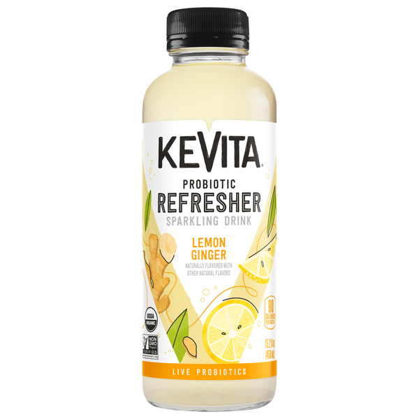 Water KeVita Sparkling Drink, Lemon Ginger, Probiotic, Refresher hero