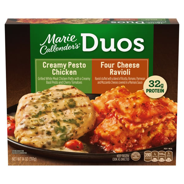 Frozen Meals Marie Callender's Duos Creamy Pesto Chicken & Four Cheese Ravioli, Frozen Meal hero