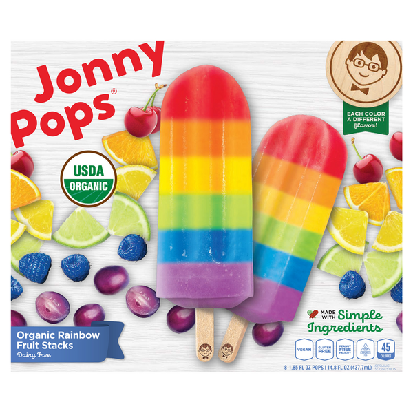 Ice Cream, Frozen Desserts & Ice JonnyPops Pops, Organic, Rainbow Fruit Stacks hero