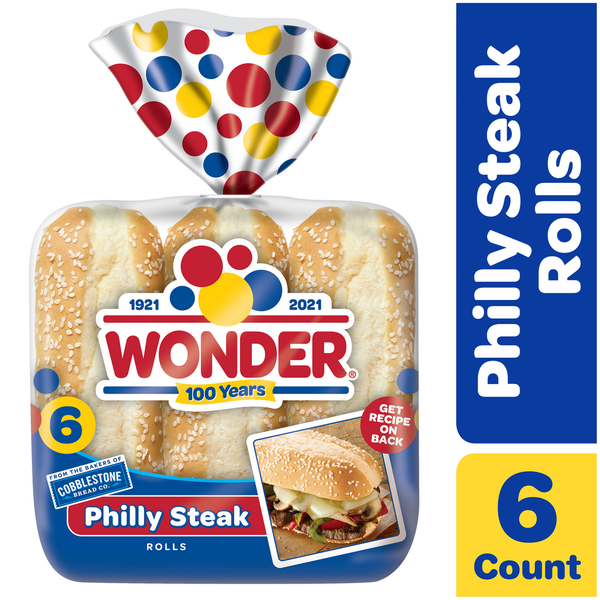 Packaged Bread Wonder Bread Philly Steak Rolls, White Bread Sub Rolls, 6 Count hero