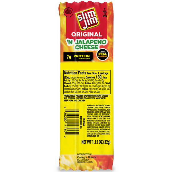 Slim Jim Original Beef Snack Stick 'N Jalapeno Cheese Stick hero