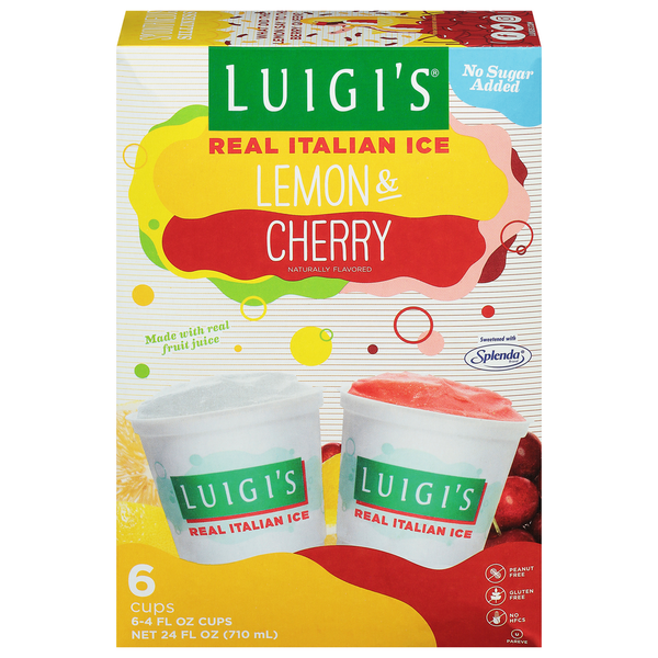 Ice Cream & Ice LUIGI'S Real Italian Ice No Sugar Added, Lemon,Cherry Variety Pack hero