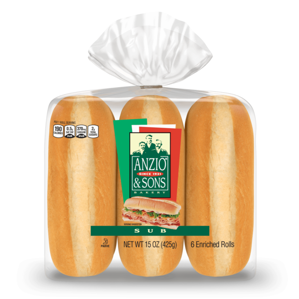 Buns & Rolls Anzio & Sons 6 count, White Sub Rolls hero