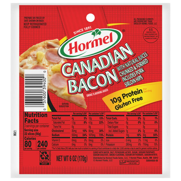 Hot Dogs, Bacon & Sausage Hormel Canadian Bacon With Natural Juices hero