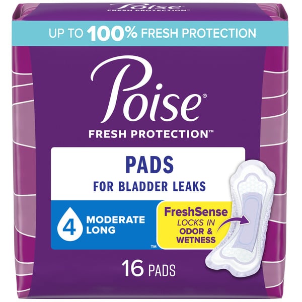 Feminine Care Poise Incontinence Pads, Moderate Absorbency, Long Length hero