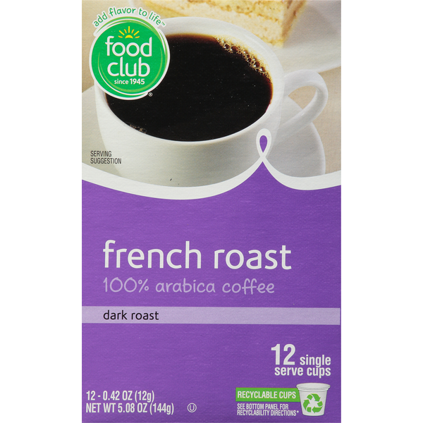 Coffee Food Club Coffee, 100% Arabica, Dark Roast, French Roast, Single Serve Cups hero