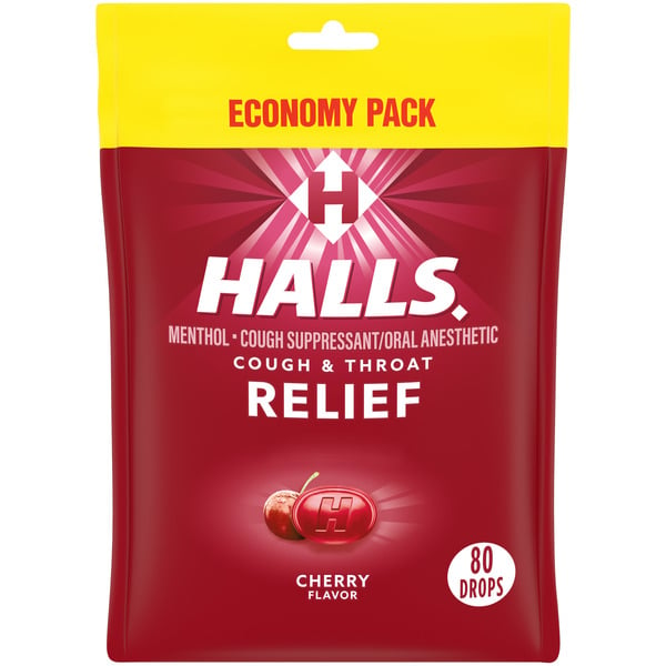 Cough, Cold & Flu Halls Relief Cherry Cough Suppressant/Oral Anesthetic Menthol Drops hero