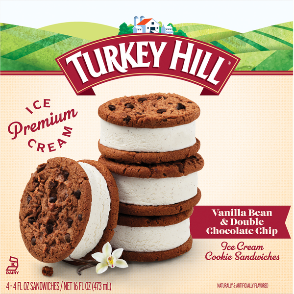 Ice Cream & Ice Turkey Hill Ice Cream Cookie Sandwiches, Vanilla Bean & Double Chocolate Chip hero