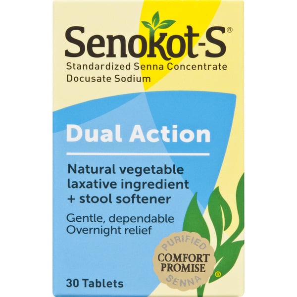 Digestion Senokot Dual Action Natural Vegetable Laxative Ingredient Plus Stool Softener Tablets hero