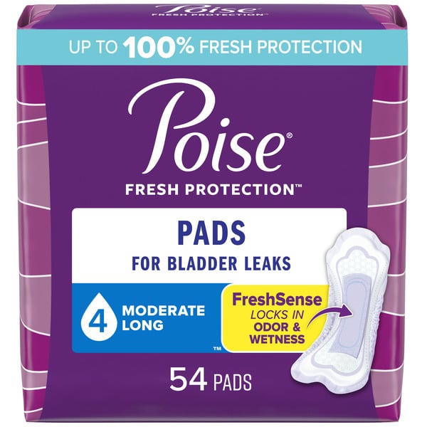 Feminine Care Poise Incontinence Pads, Moderate Absorbency, Long Length hero