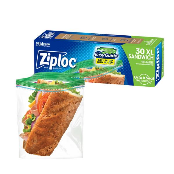 Food Storage Ziploc® Brand XL Sandwich Bags with EasyGuide™ hero