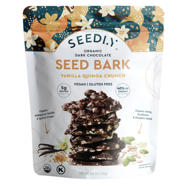 Garden Seedly Vanilla Quinoa Crunch Dark Chocolate Seed Bark hero