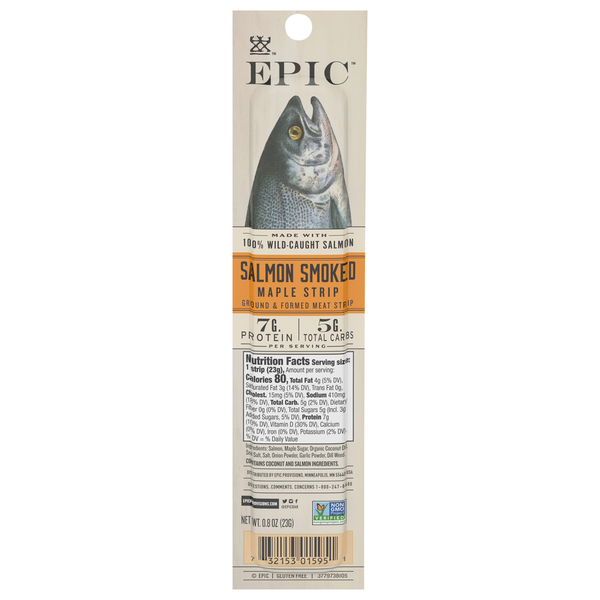 Packaged Seafood EPIC Salmon, Smoked, Maple Strip hero