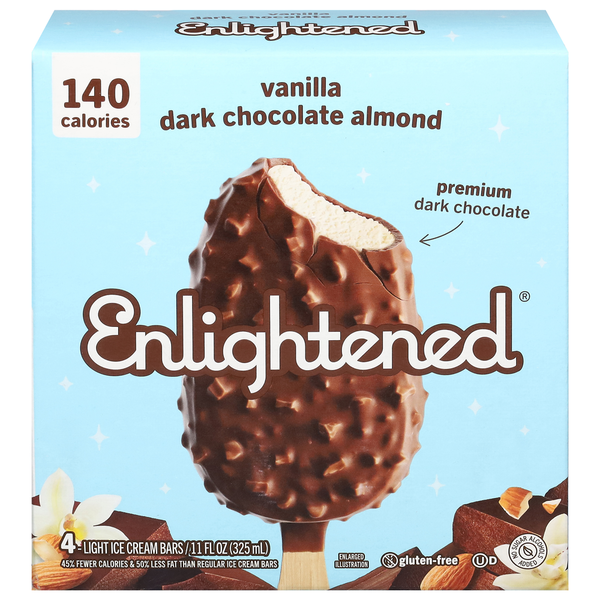 Ice Cream, Gelato & Ice Enlightened Ice Cream Bars, Vanilla Dark Chocolate Almond, Light hero