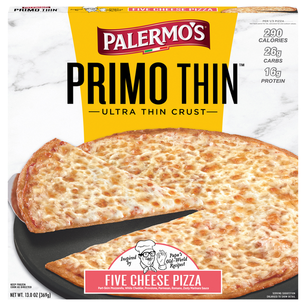 Frozen Pizza Palermo's Primo Thin Pizza, Five Cheese, Ultra Thin Crust hero