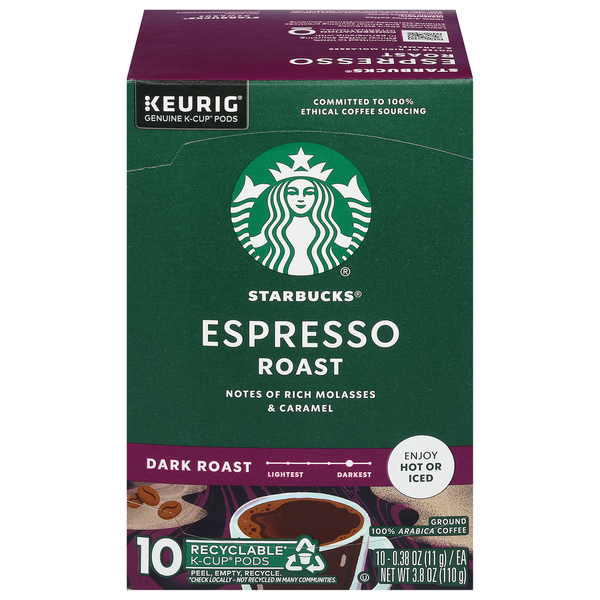 Coffee Starbucks Coffee, 100% Arabica, Ground, Dark Roast, Espresso Roast, K-Cup Pods hero