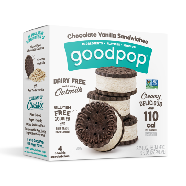 Ice Cream & Ice GoodPop Chocolate Vanilla Sandwiches, Dairy-Free Oat Milk Dessert hero