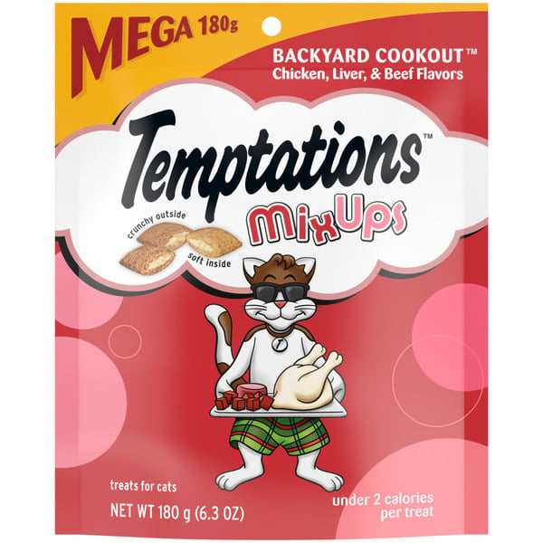 Cat Treats and Chews TEMPTATIONS MixUps Crunchy and Soft Cat Treats Backyard Cookout Flavor hero