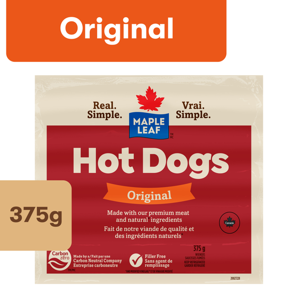 Hot Dogs, Bacon & Sausage Maple Leaf Original Gluten Free Wieners hero