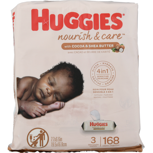 Baby Bath & Body Care Huggies Nourish & Care Scented Baby Wipes, 3 Flip-Top Packs hero