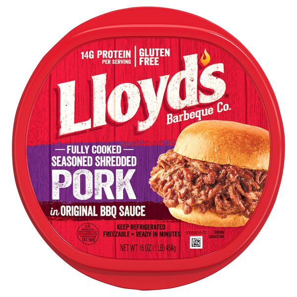 Lunch Meat LLOYD'S Pork, in Original BBQ Sauce, Seasoned Shredded hero