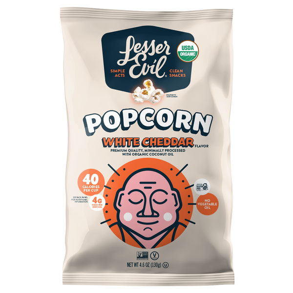 Popcorn & Jerky LesserEvil Organic Popcorn, White Cheddar hero